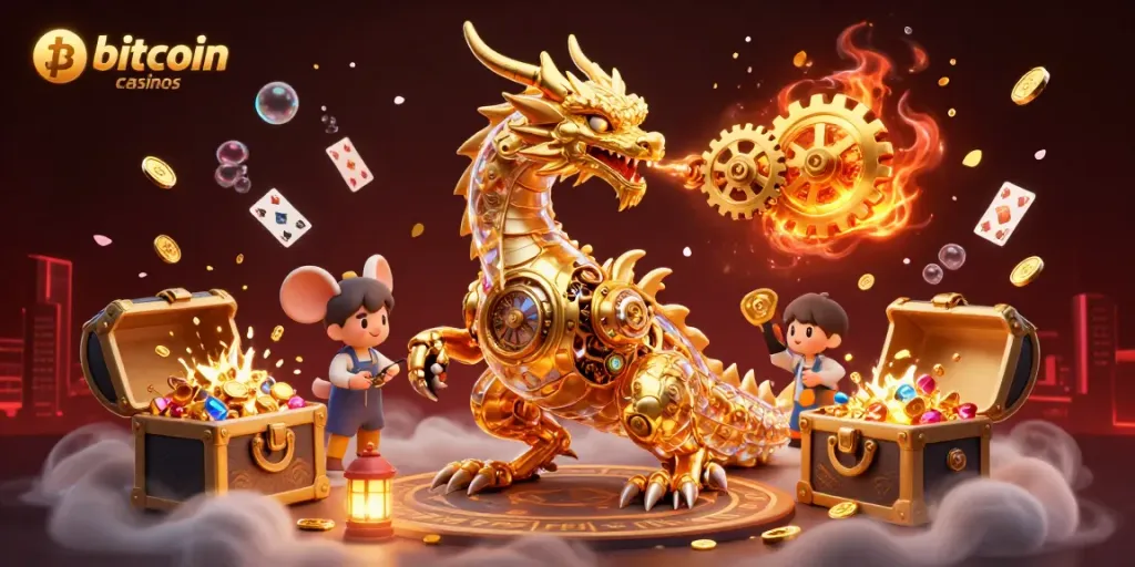Experience exciting gameplay with bitcoin casinos in a stunning 3D dragon fantasy scene.