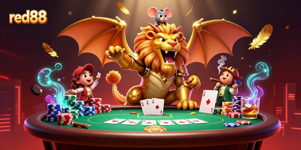 Join the thrilling action at red88 as the chimera creature roars, surrounded by immersive poker elements.