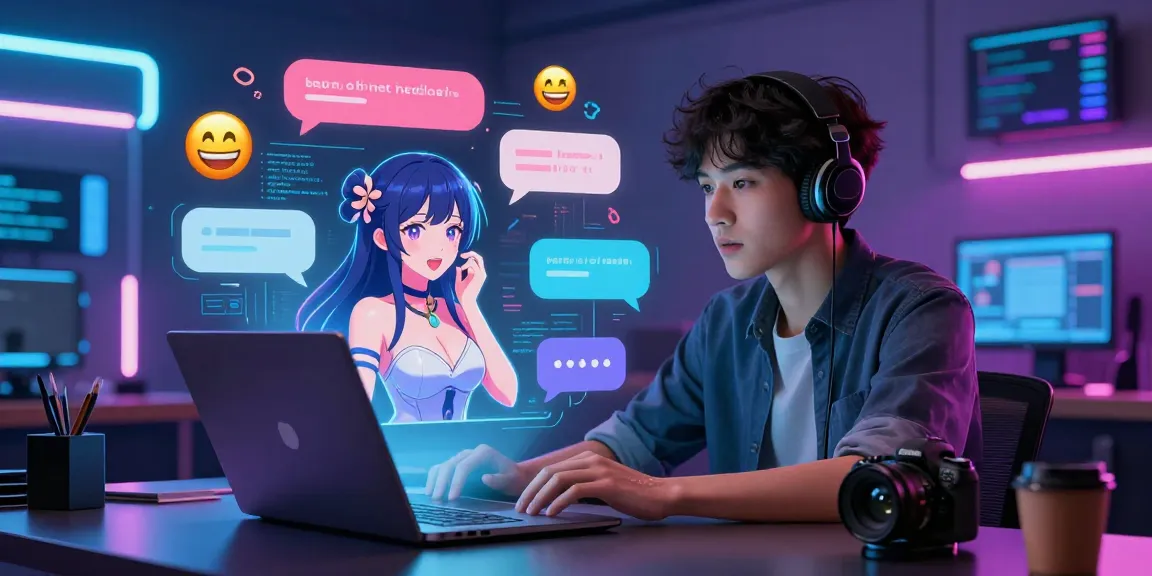 Engaging user experience with hentai chat AI holographic character in vibrant digital workspace