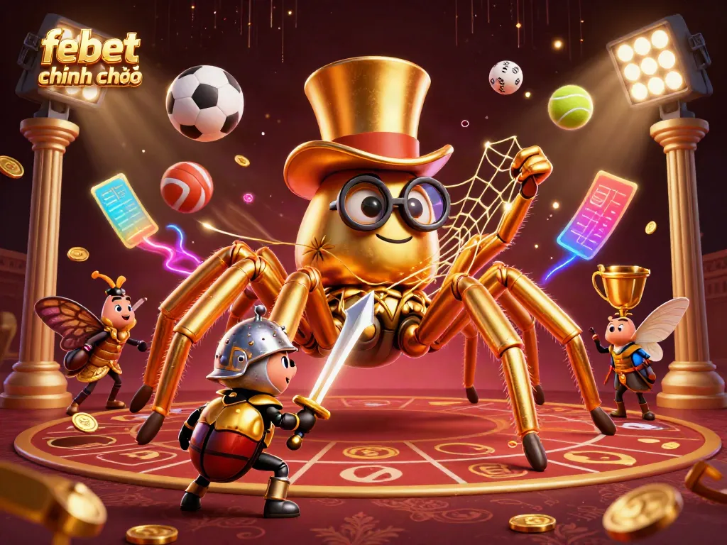 Experience the excitement of febet chính chủ with this vibrant 3D casino scene featuring unique characters and energetic visuals.