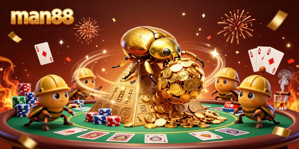 Join in the excitement with man88 and watch the massive golden dung beetle roll coins!