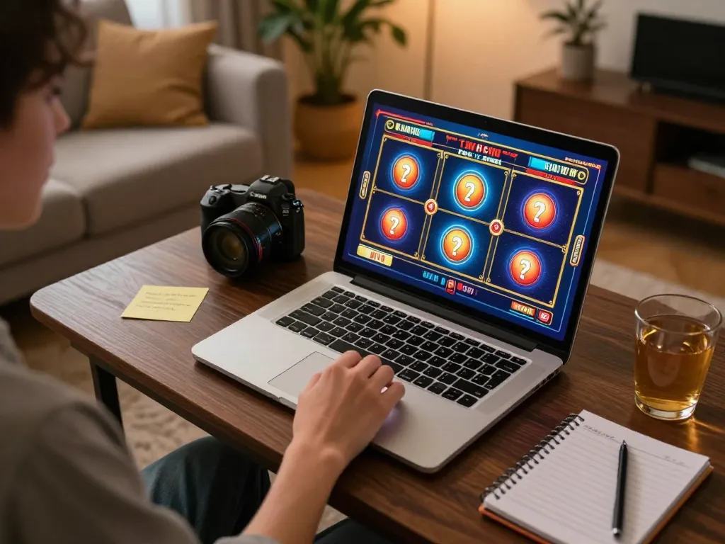 Player pressing the spin button on a slot game, showcasing exciting online gaming experience