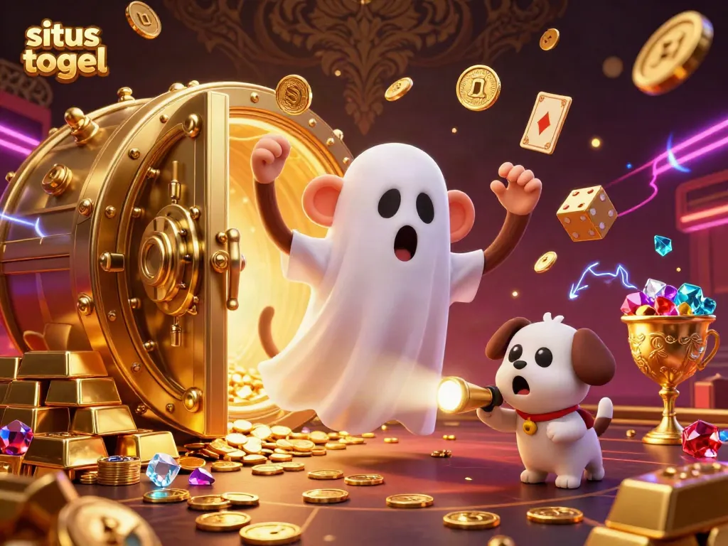 Situs togel featuring a playful monkey juggles gold coins in a bustling casino scene.