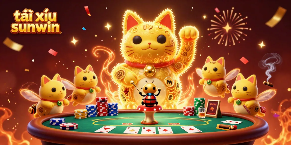 Experience the thrills of tài xỉu sunwin with a lucky cat and vibrant casino elements
