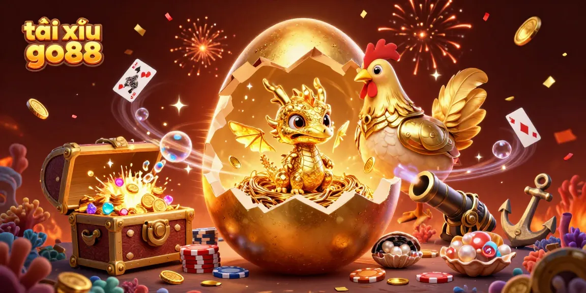 Engage in exciting tài xỉu go88 gameplay with a golden baby dragon, poker chips, and vibrant 3D elements.