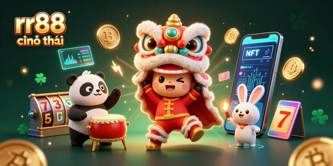 Experience exciting online gaming at rr88 chính thức with this vibrant 3D illustration of a festive casino scene.
