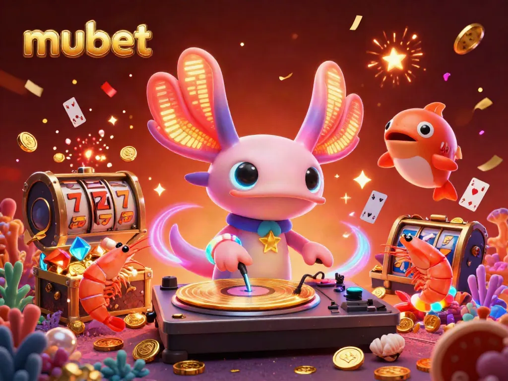 Experience the excitement at Mubet Casino with a vivid underwater DJ scene featuring neon characters.