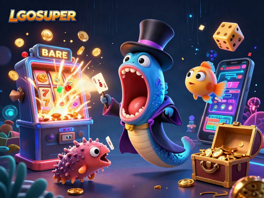 Engage with LGOSUPER's thrilling slots and casino magic in a vibrant underwater scene.