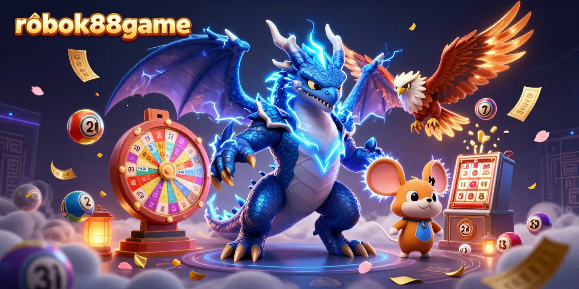 Experience the thrill of rokok88game with dynamic lottery balls and captivating characters in a vibrant scene.