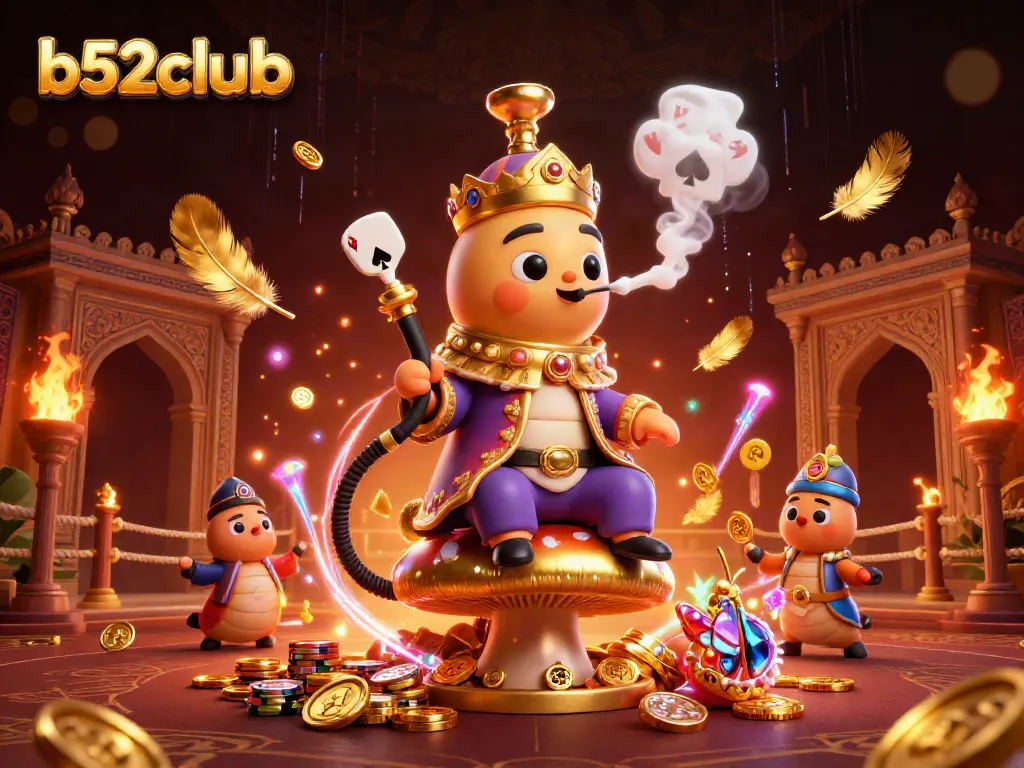 Immersive b52clubb gaming scene featuring a caterpillar hookah-master amidst casino elements.