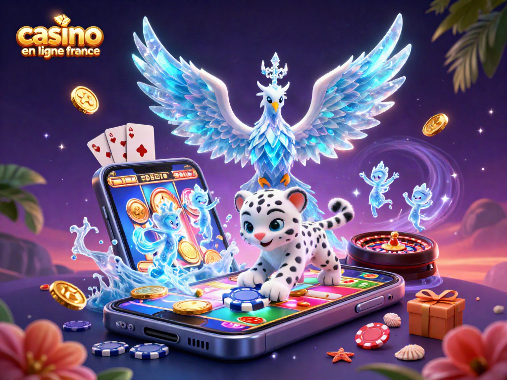Profitez de l'émerveillement des jeux de casino en ligne France avec une illustration 3D dynamique.