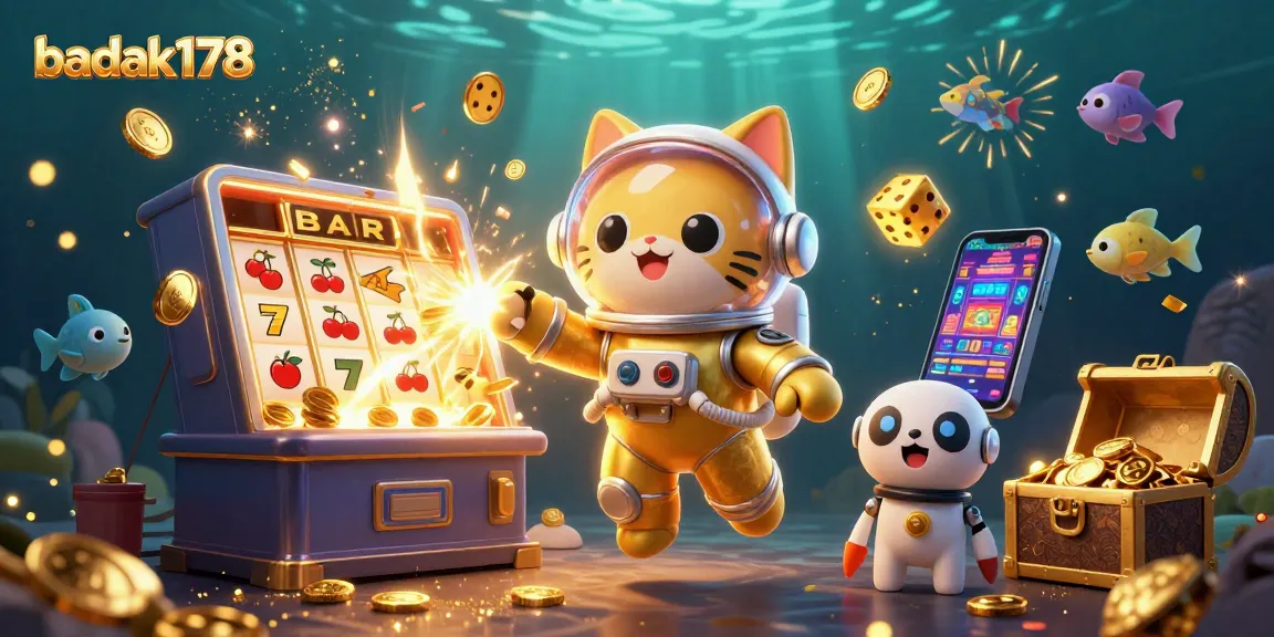 Experience thrilling gaming with badak178's latest casino application in a vibrant 3D illustration.