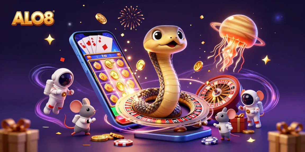 Bet on ALO8's thrilling slots and casino games with vibrant cosmic elements and characters.