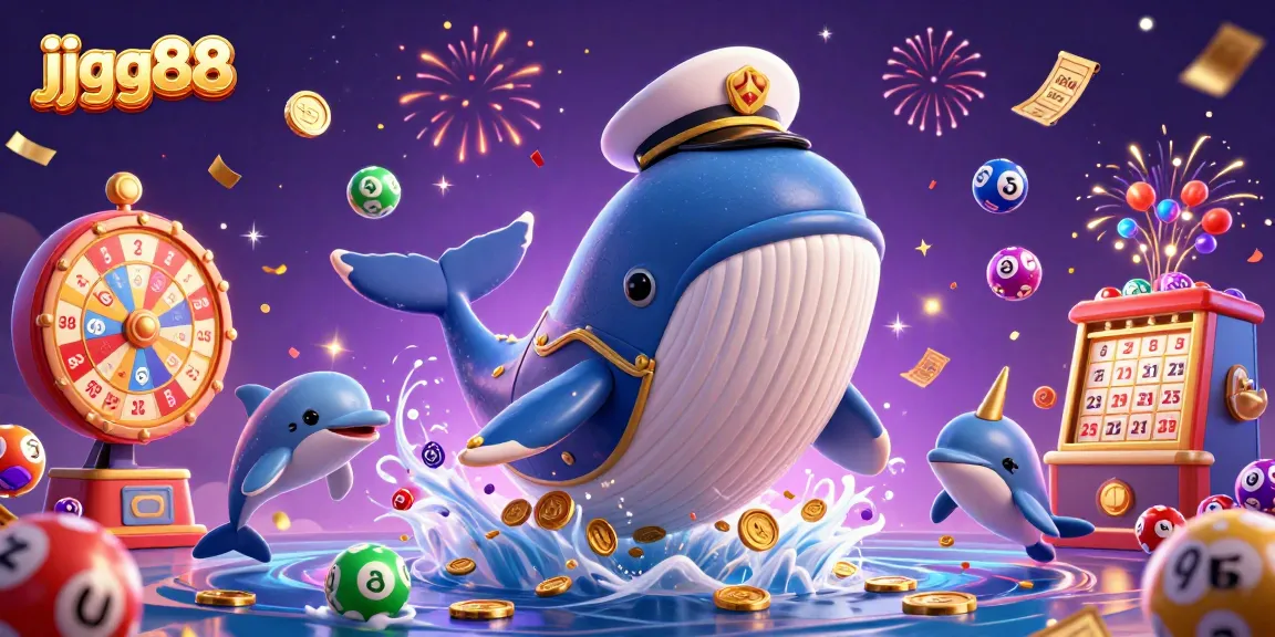 Experience winning moments with jjgg88 as the whale breaches coins with lottery balls cascading alongside