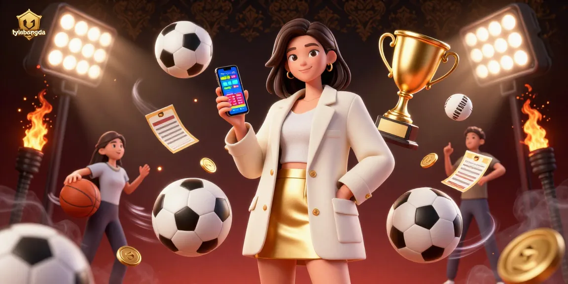 Experience live sports betting excitement with tylebongda, featuring vibrantly floating sports elements and a betting app.