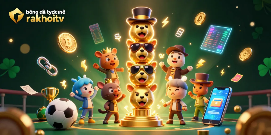 Experience the excitement of bóng đá trực tuyến rakhoitv with vivid casino-themed elements and glowing cryptocurrencies.
