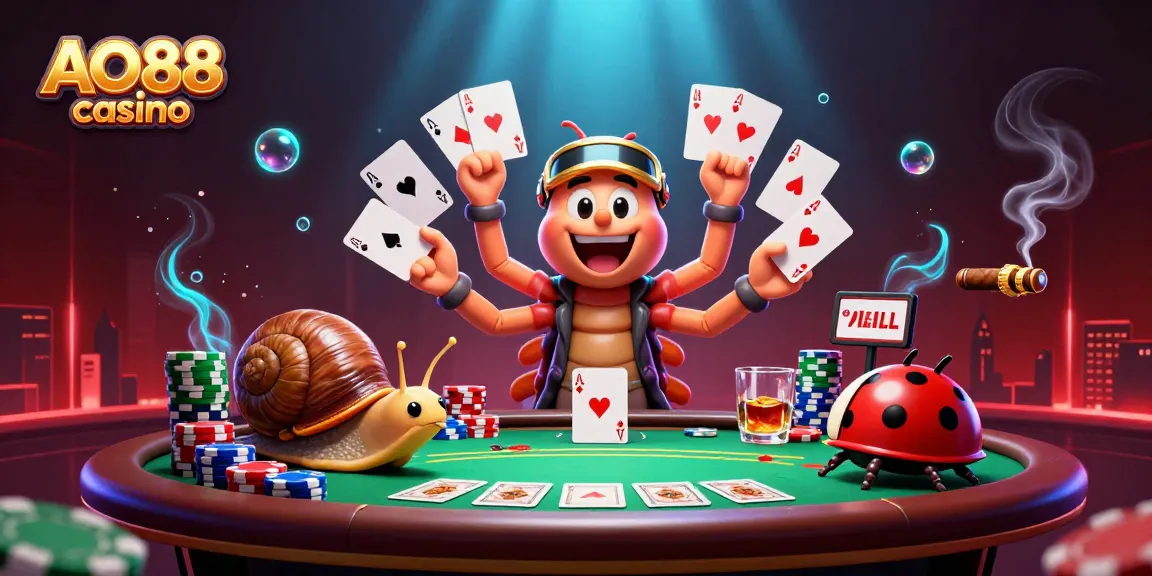 Engage in the vibrant world of AO88 casino with a millipede dealer and high-roller snail.
