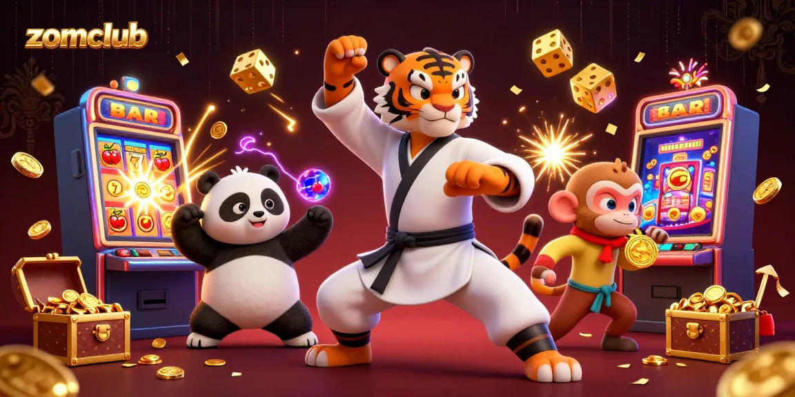 Zomclub offers an engaging slot machine experience with a vibrant jackpot explosion and fun animations.