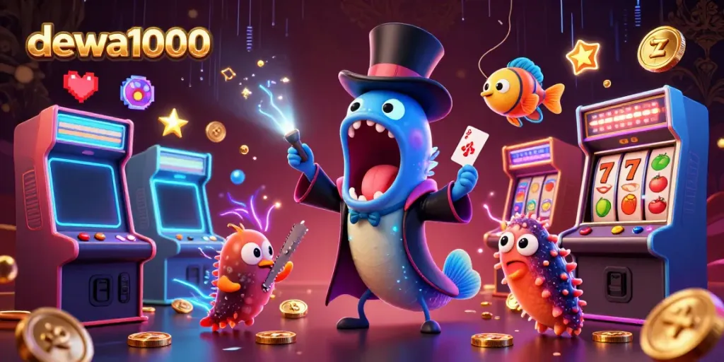 Experience thrilling excitement at dewa1000 with magical card tricks performed by vibrant sea creatures in a dynamic casino scene.