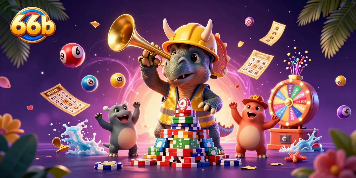 Engage in thrilling gameplay at 66b with a colorful casino atmosphere featuring animated characters.