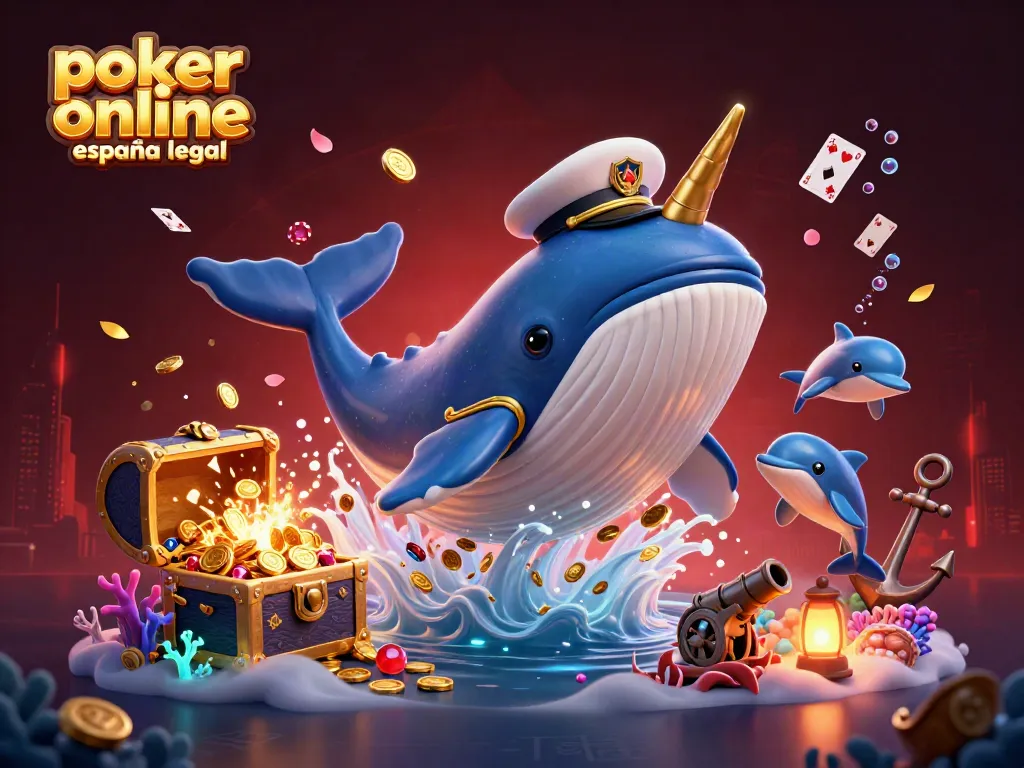 Juega al póker online en España legalmente con una inmersiva escena de casino y personajes divertidos.