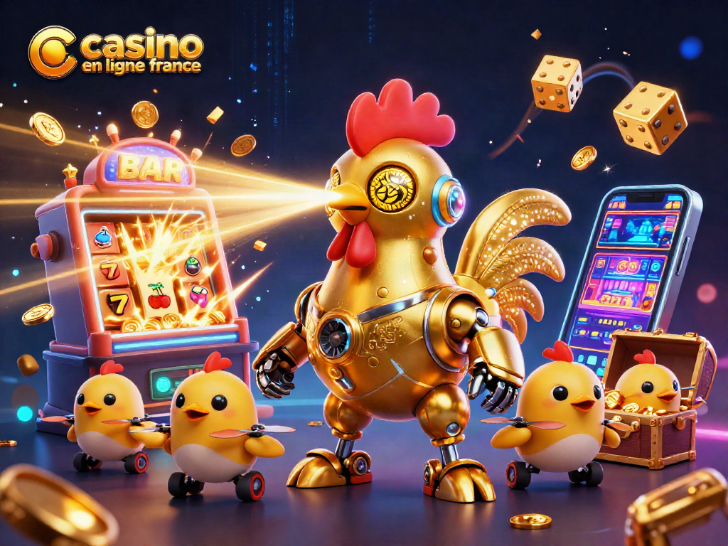 Jouez au casino en ligne France avec des machines à sous et des robots chanceux pleins de pièces d'or.