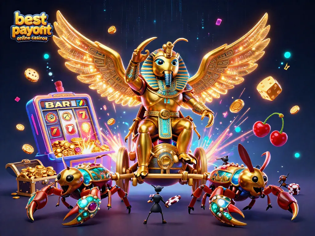 Experience the thrill at best payout online casinos with a vibrant 3D casino scene bursting with excitement.
