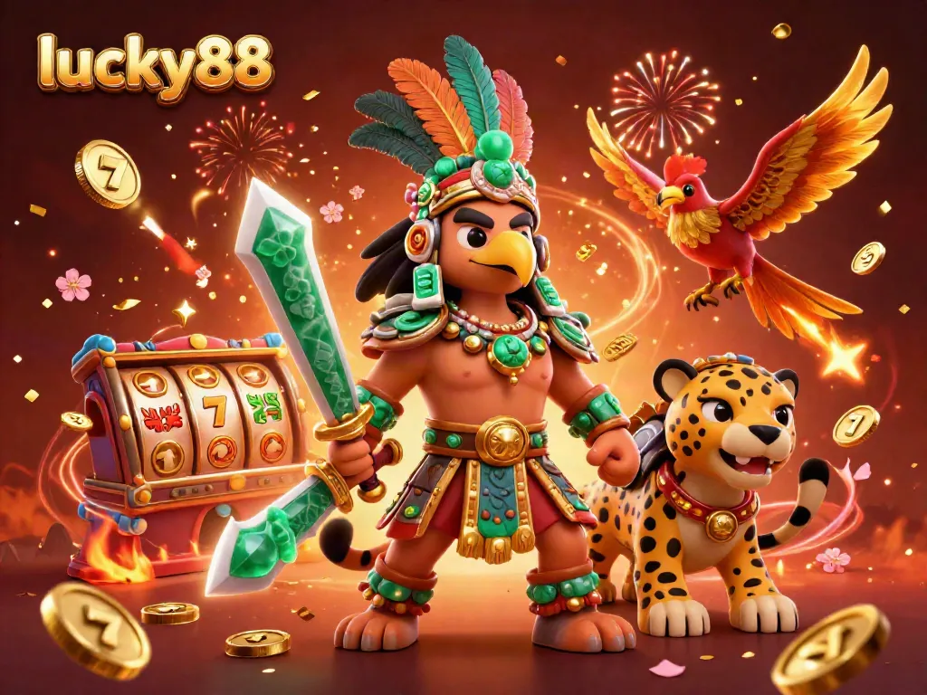 Experience thrilling gameplay at lucky88 with stunning Aztec warriors and colorful slot elements.
