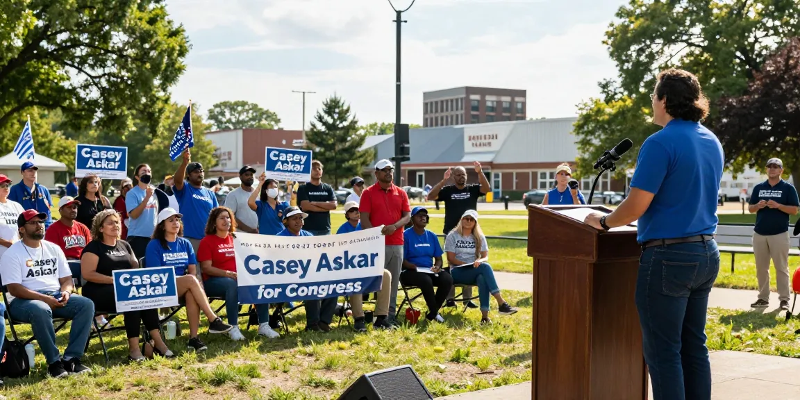 Casey Askar addressing supporters at a political rally in FL-22, showcasing community engagement.