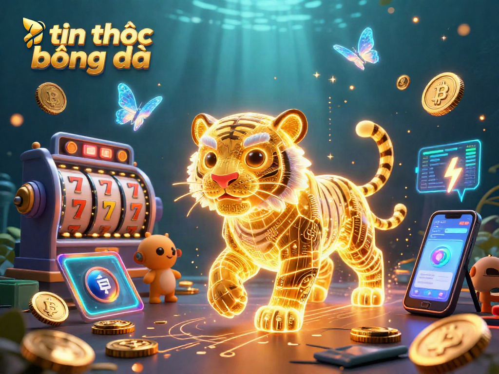 Experience engaging tin tức bóng đá action with a vibrant 3D casino scene featuring a neon tiger and crypto elements.