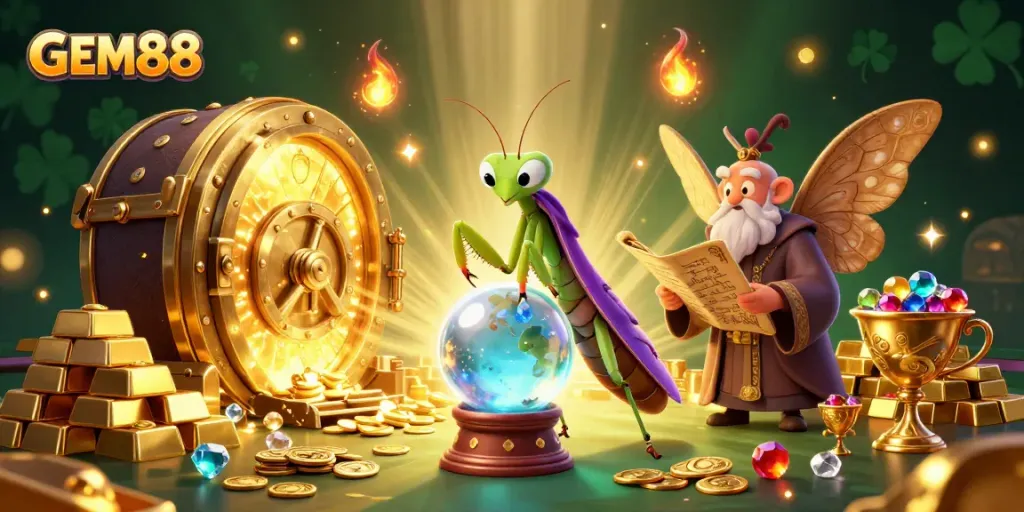 Engage in thrilling adventures at GEM88 with enchanting characters and riches, including gold and jewels.