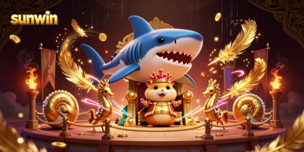 Experience thrilling gameplay at sunwin with a unique golden hamster king and casino atmosphere.
