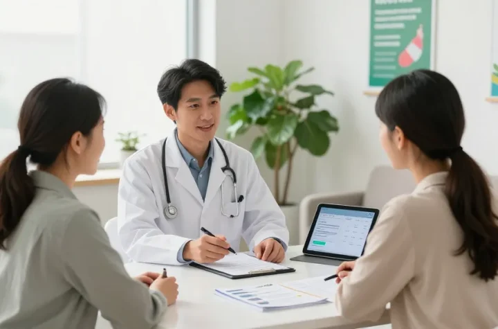 In a modern healthcare clinic, a knowledgeable professional discusses semaglutide for sale Canada with a patient, creating an inviting atmosphere.