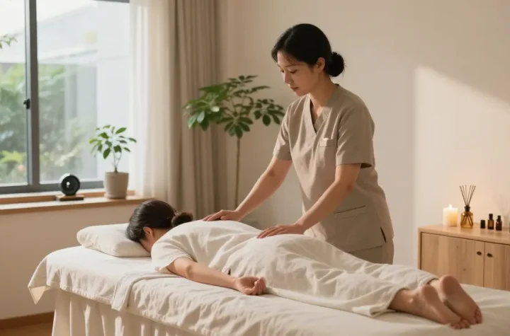 Relaxing massage therapy room promoting 은평구출장마사지 services with calming elements and warm ambiance.